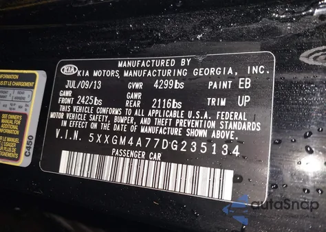 2013 Kia Optima Lx from USA, damaged, VIN 5XXGM4A77DG235134
